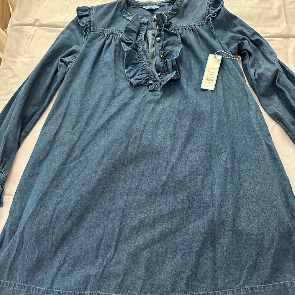 Draper James Denim Blue Ruffle Midi Dress